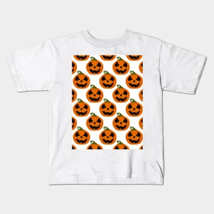 Bright Orange Halloween Pumpkins Pattern on White Kids T-Shirt